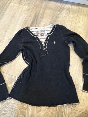 Volcom Black Long Sleeve Henley with Contrast Trim